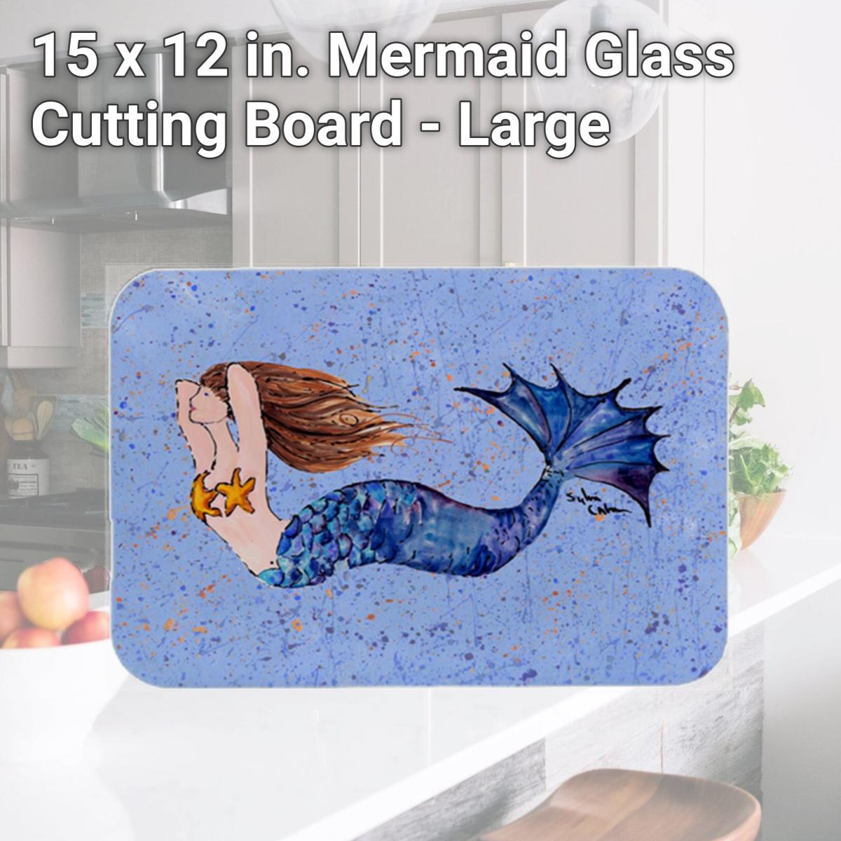 Picture of Carolines Treasures 8337LCB 15 x 12 in. Mermaid Glass Cutting Board - Large