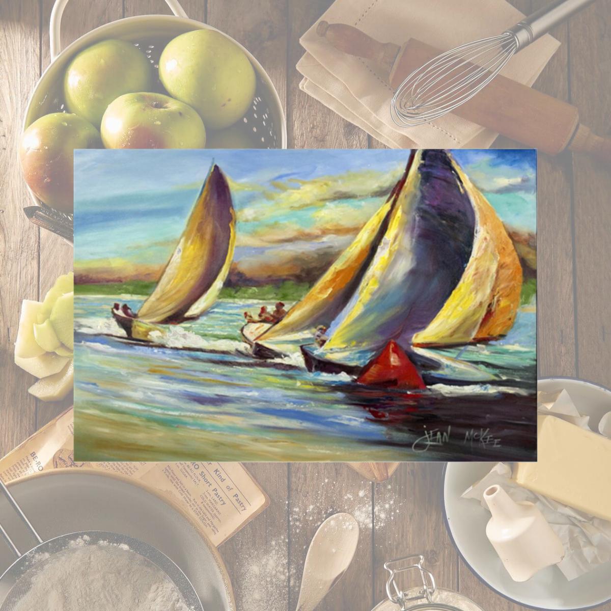 Picture of Carolines Treasures JMK1057PLMT Knost Regatta Pass Christian Sailboats Fabric Placemat