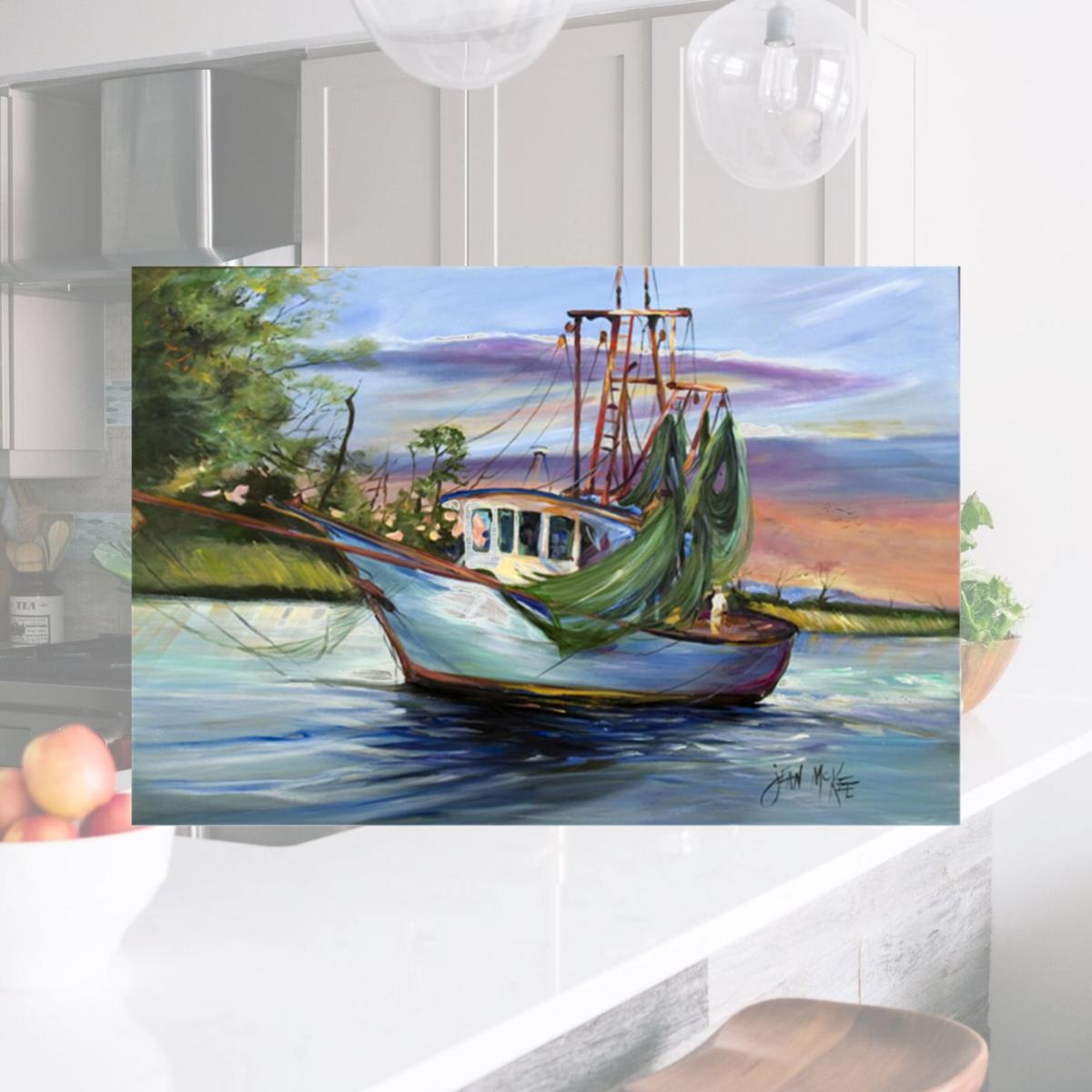 Picture of Carolines Treasures JMK1059PLMT Jeannie Shrimp Boat Fabric Placemat