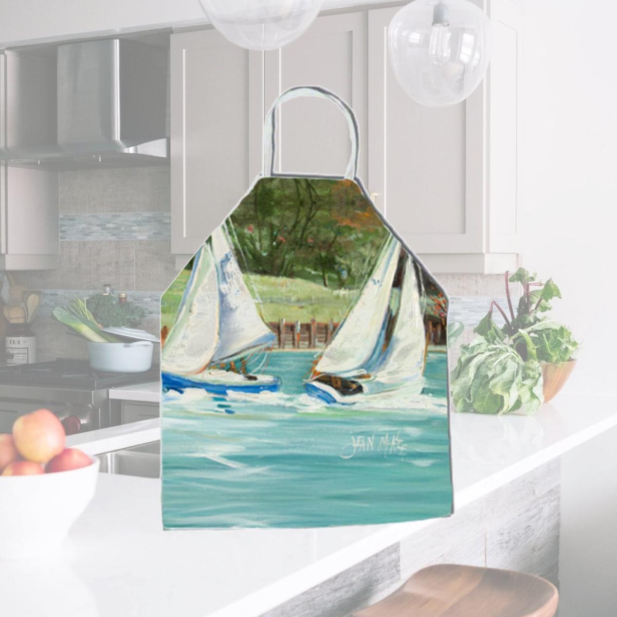 Picture of Carolines Treasures JMK1291APRON Boats On The Bay Sailboats Apron