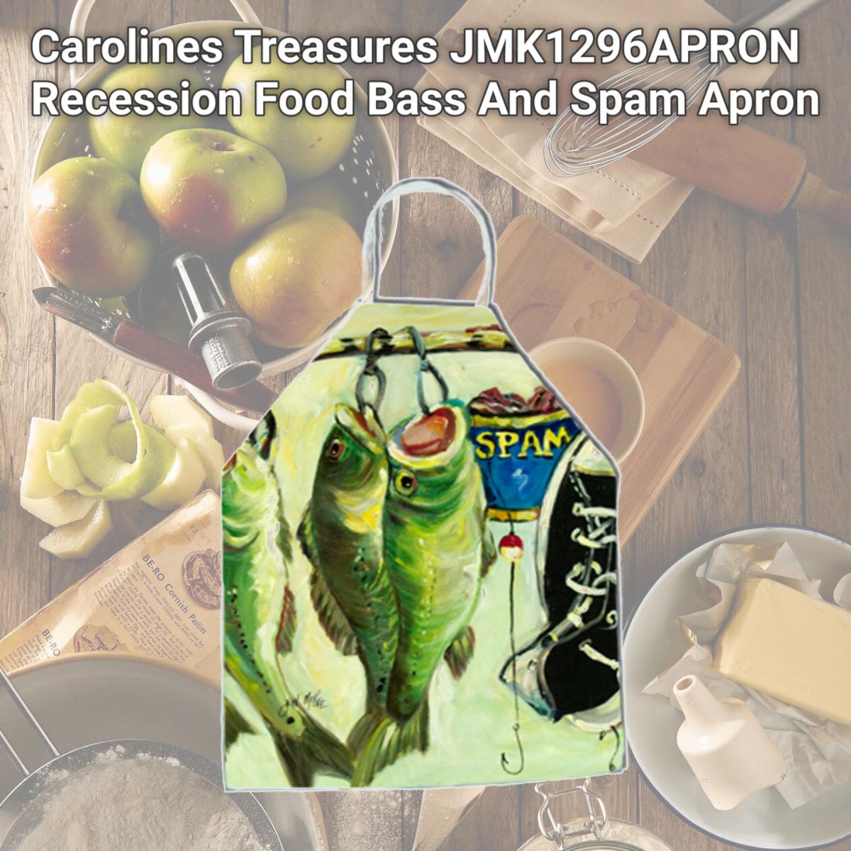 Picture of Carolines Treasures JMK1296APRON Recession Food Bass And Spam Apron