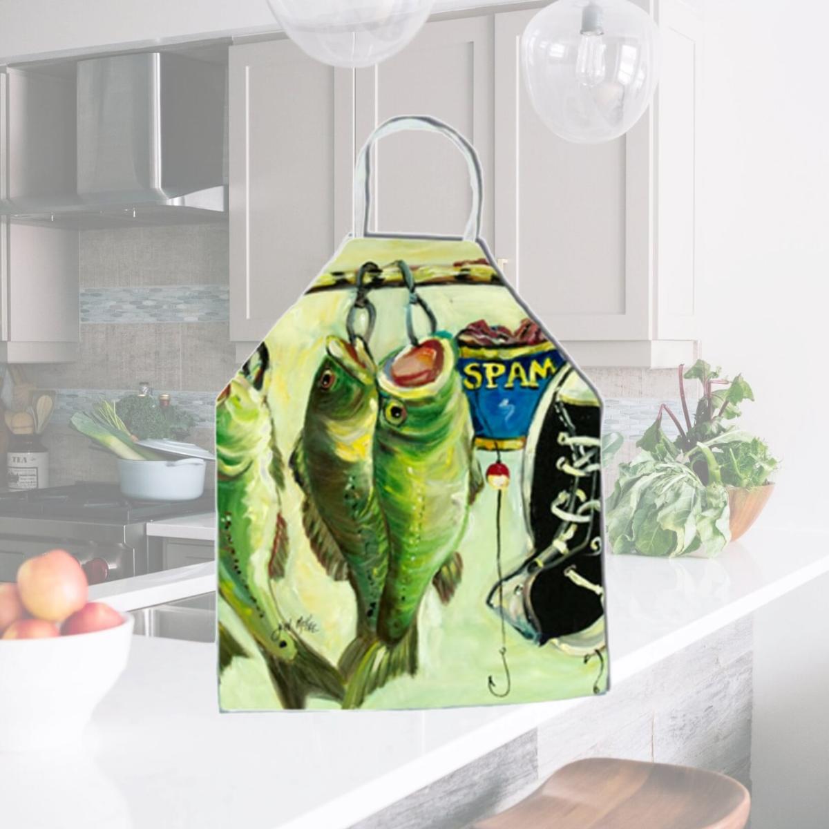 Picture of Carolines Treasures JMK1296APRON Recession Food Bass And Spam Apron