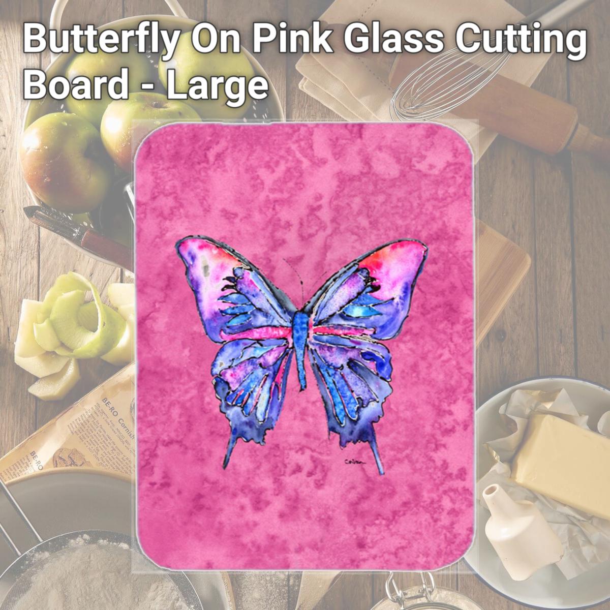 Picture of Carolines Treasures 8859LCB Butterfly On Pink Glass Cutting Board - Large
