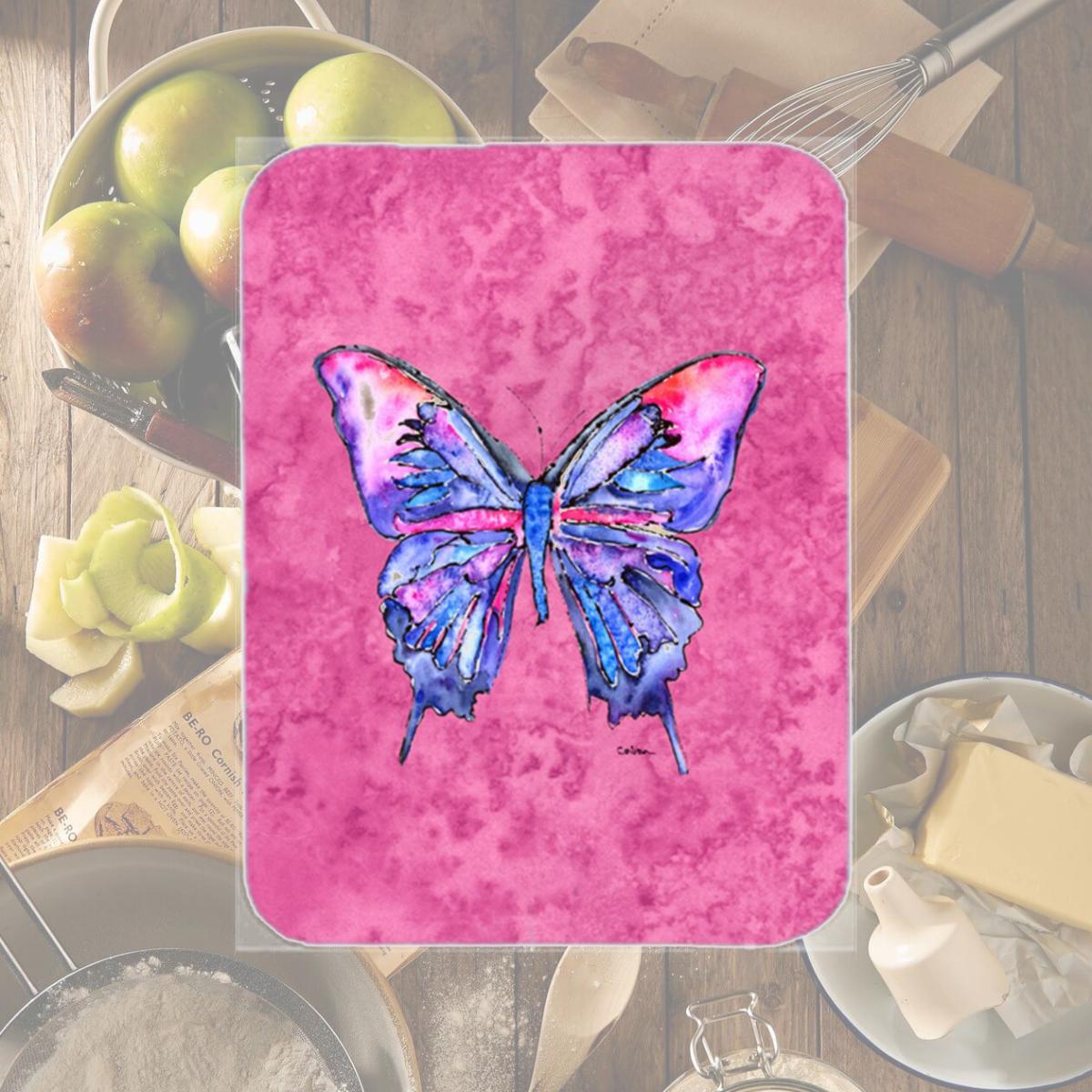Picture of Carolines Treasures 8859LCB Butterfly On Pink Glass Cutting Board - Large
