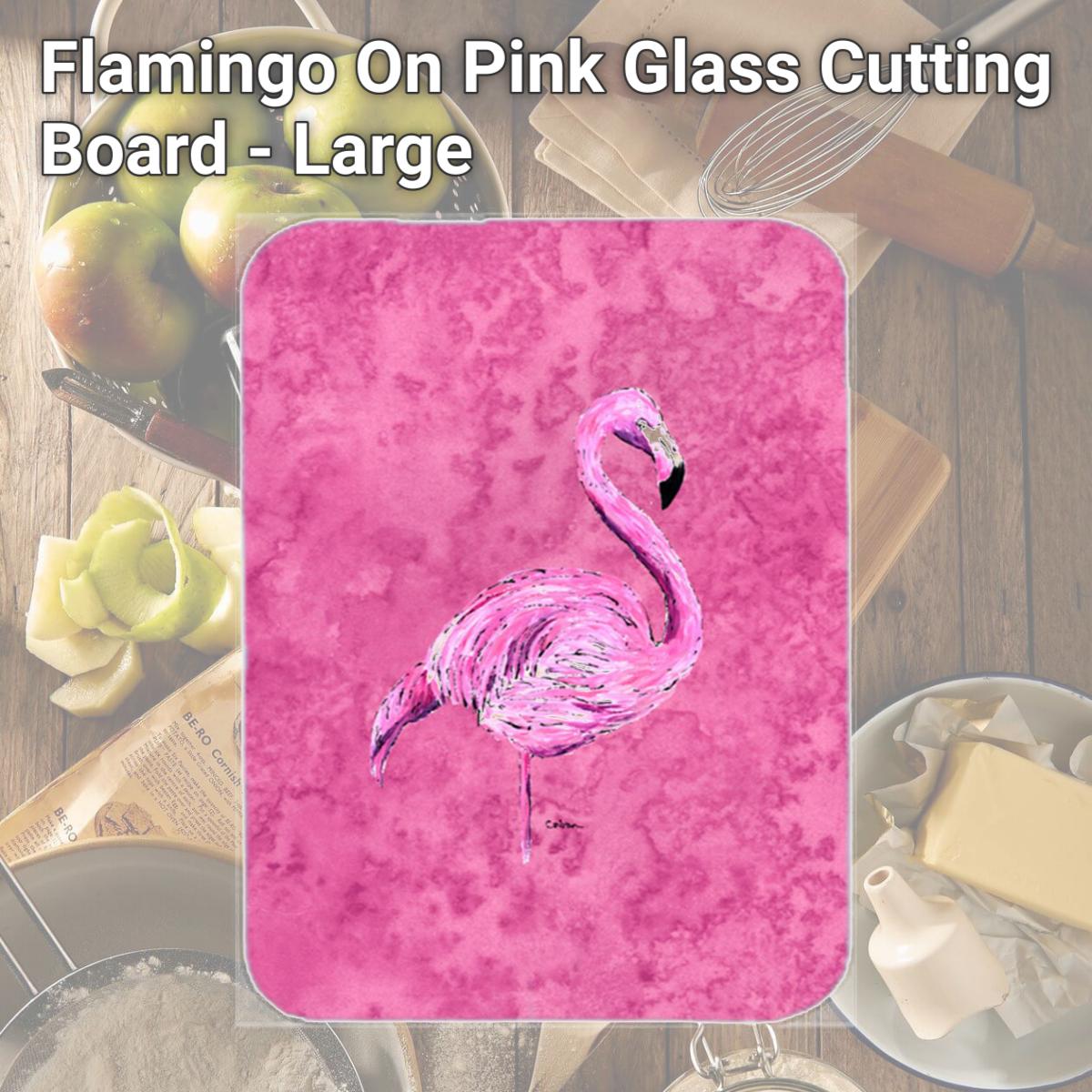 Picture of Carolines Treasures 8875LCB Flamingo On Pink Glass Cutting Board - Large