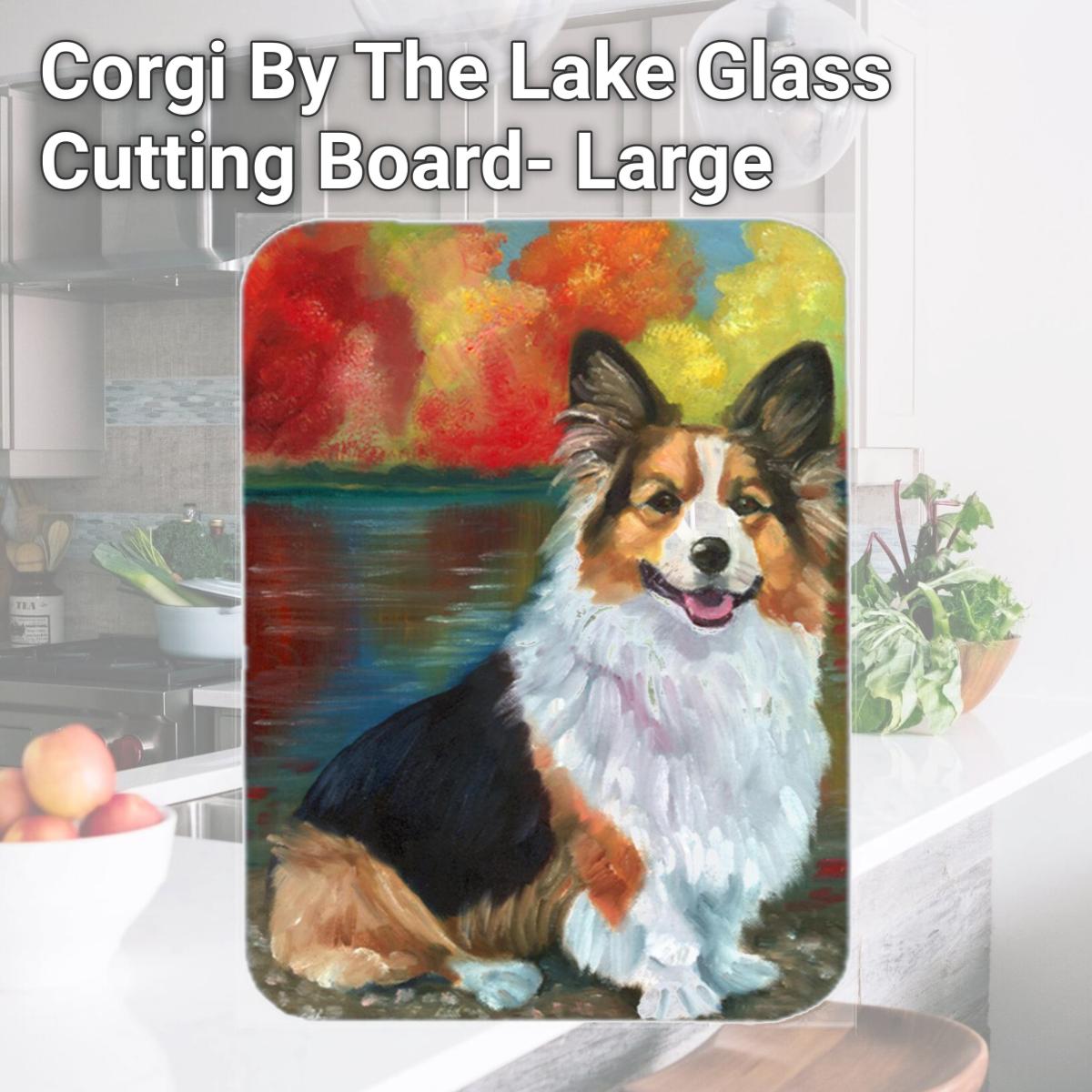Picture of Carolines Treasures 7294LCB Corgi By The Lake Glass Cutting Board- Large