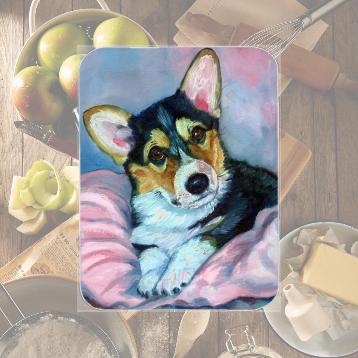 Picture of Carolines Treasures 7301LCB Corgi Puppy With Pink Blanket Glass Cutting Board- Large
