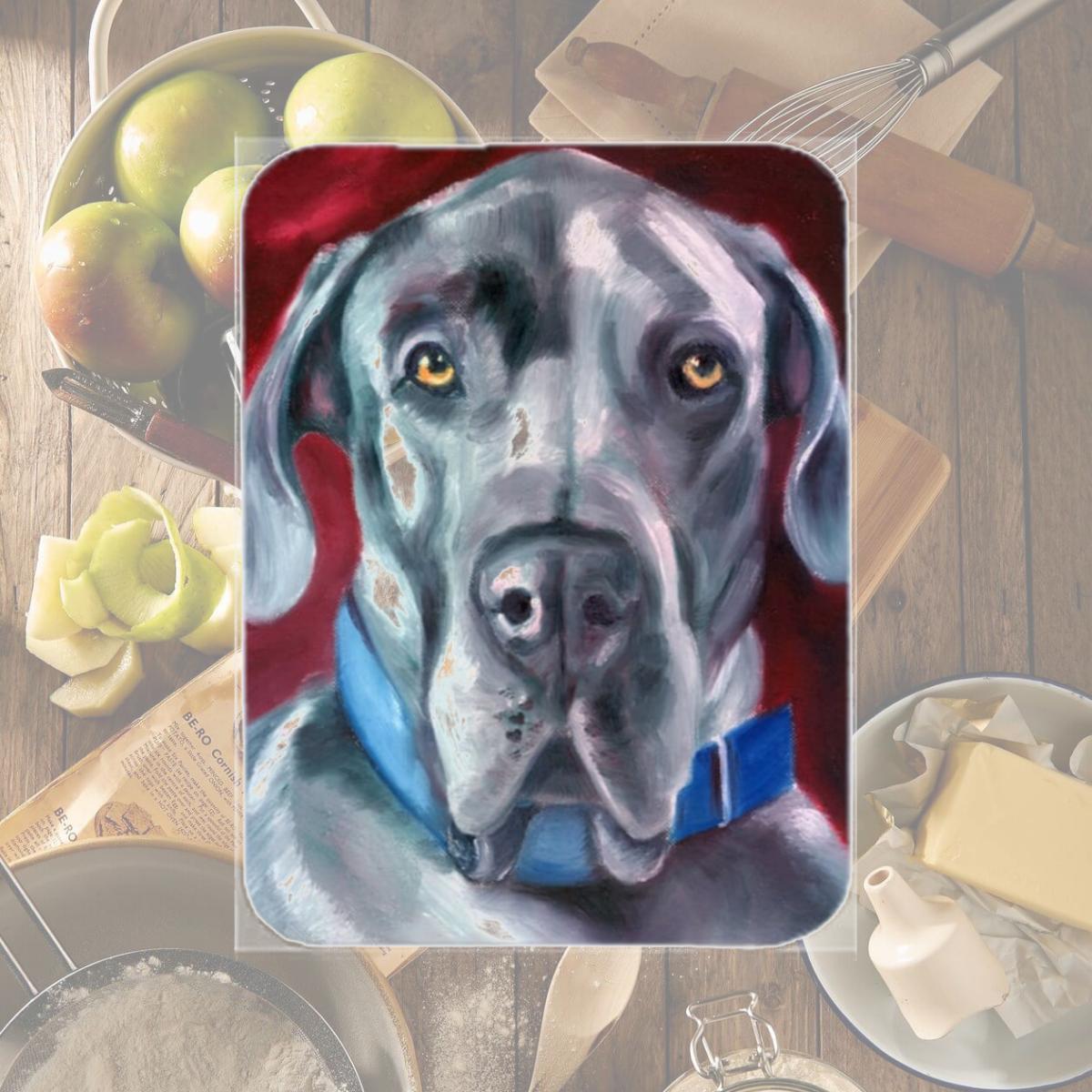 Picture of Carolines Treasures 7310LCB Great Dane Natural Ears Blue Collar Glass Cutting Board- Large
