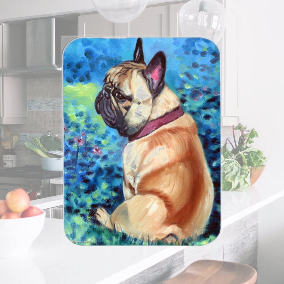 Picture of Carolines Treasures 7313LCB Fawn French Bulldog In Flowers Glass Cutting Board- Large