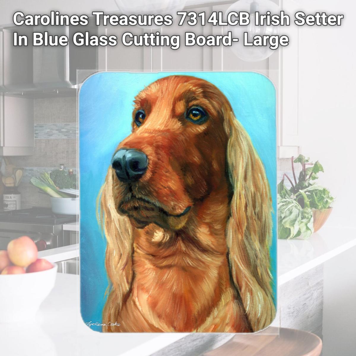 Picture of Carolines Treasures 7314LCB Irish Setter In Blue Glass Cutting Board- Large