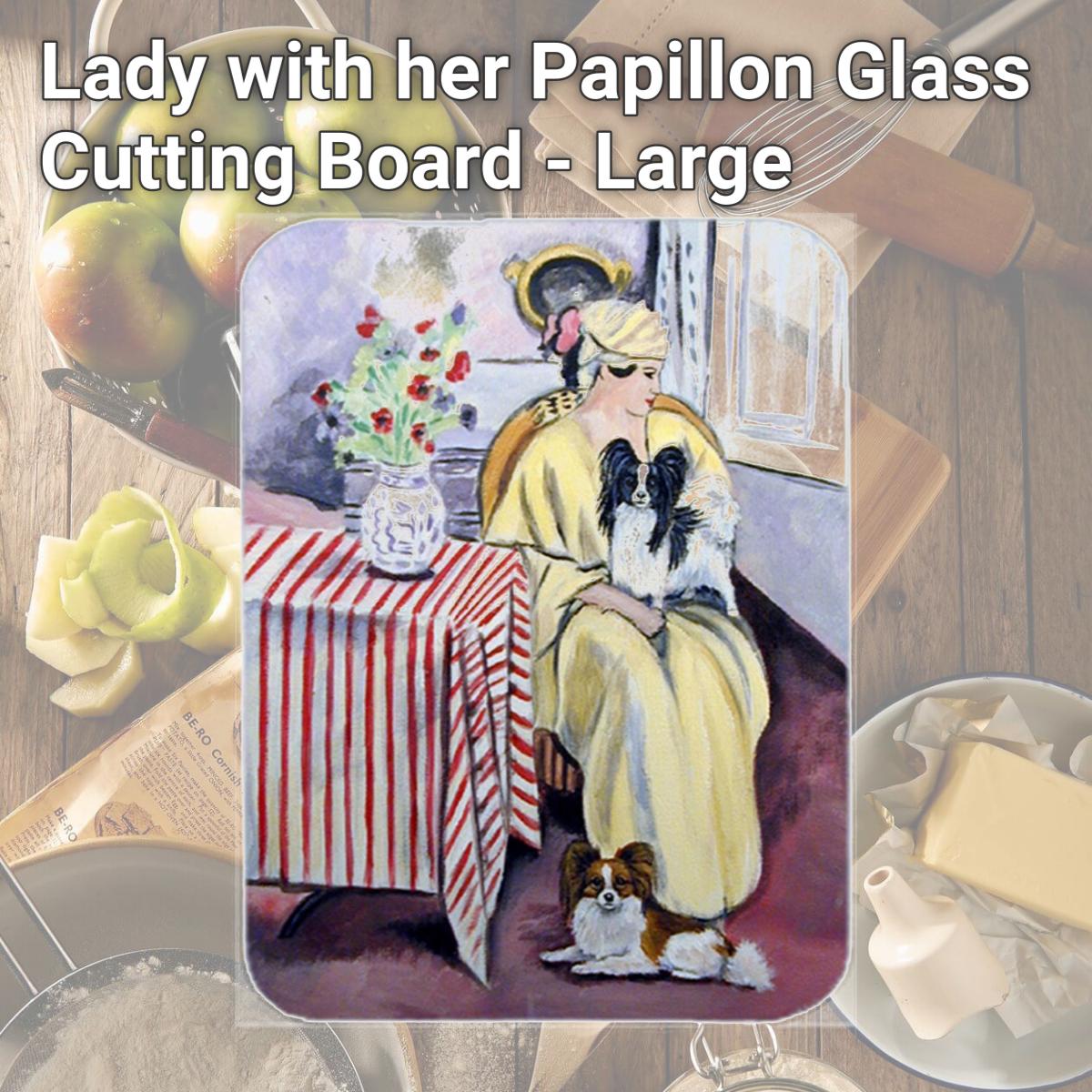 Picture of Carolines Treasures 7069LCB Lady with her Papillon Glass Cutting Board - Large