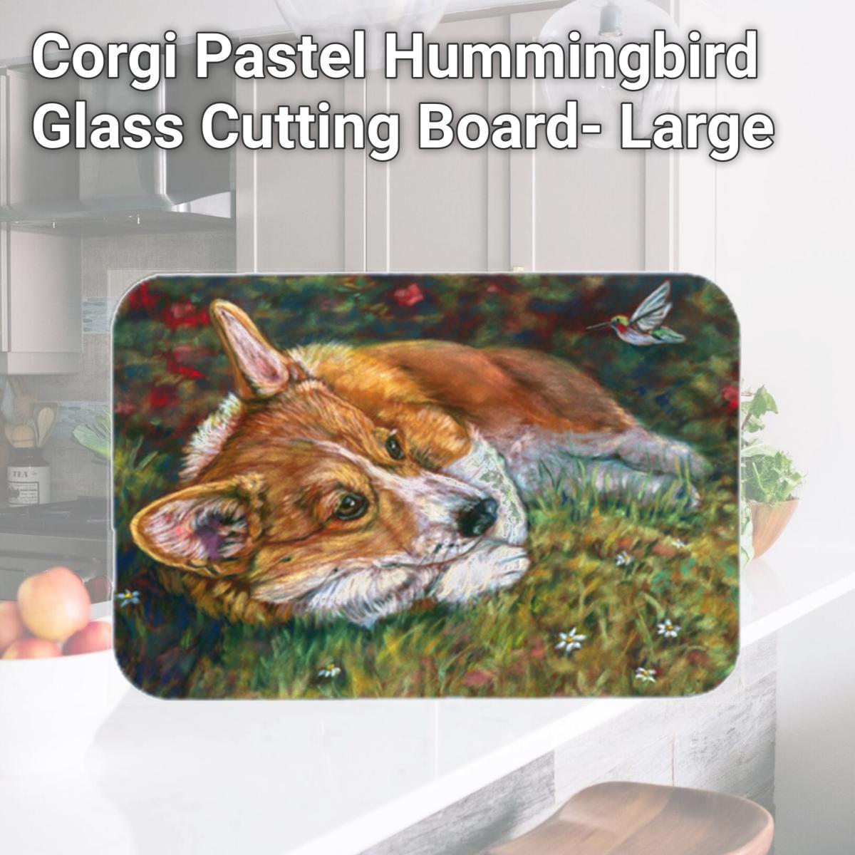 Picture of Carolines Treasures 7326LCB Corgi Pastel Hummingbird Glass Cutting Board- Large