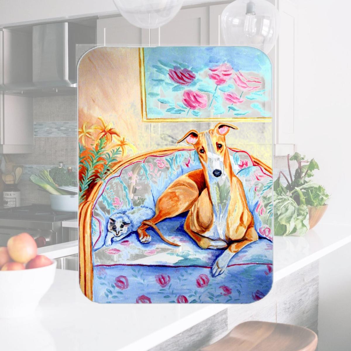 Picture of Carolines Treasures 7081LCB Whippet waiting on Mom Glass Cutting Board - Large