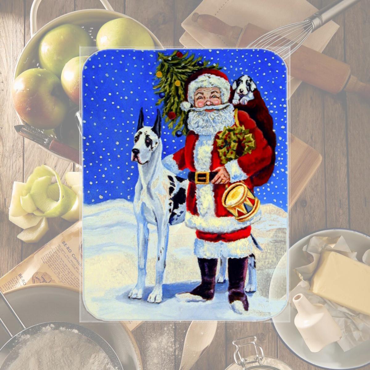Picture of Carolines Treasures 7083LCB Harlequin Great Dane with Santa Claus Glass Cutting Board - Large