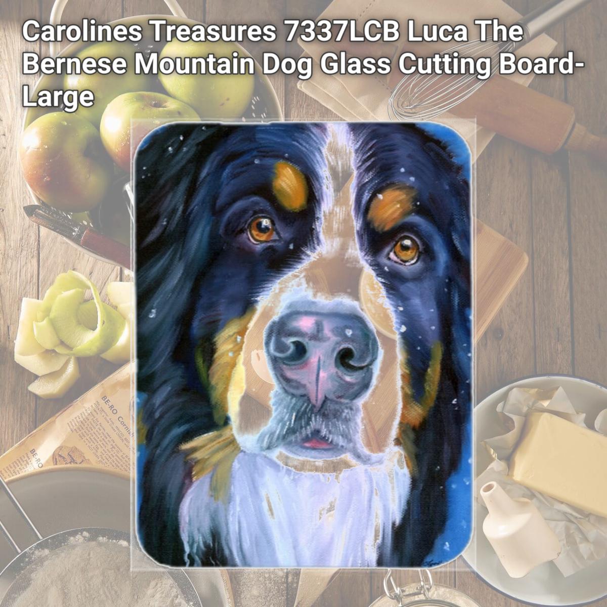 Picture of Carolines Treasures 7337LCB Luca The Bernese Mountain Dog Glass Cutting Board- Large