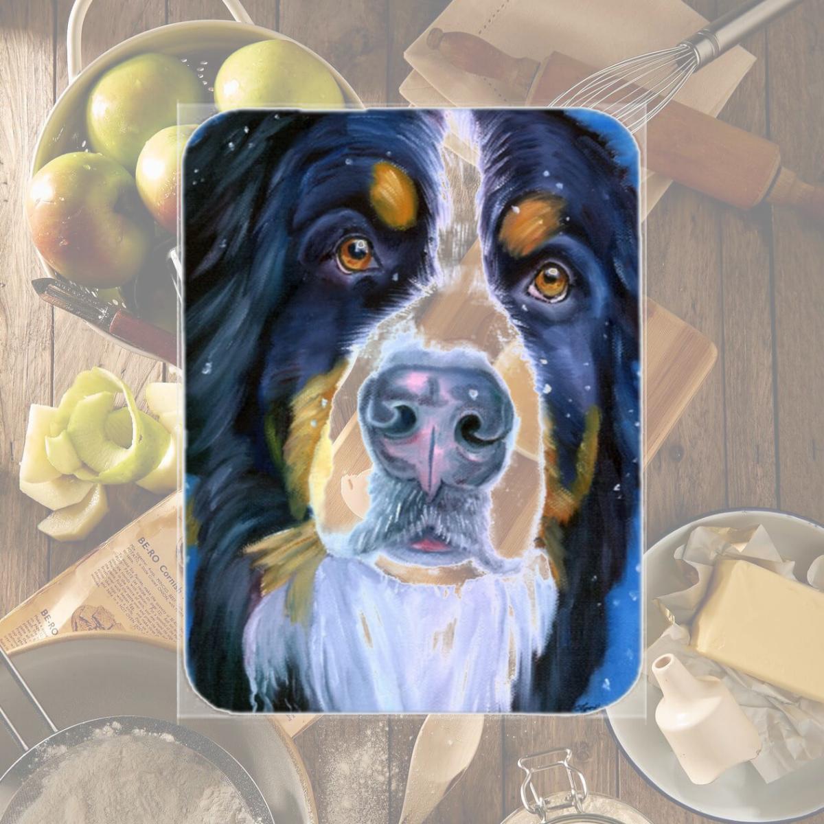 Picture of Carolines Treasures 7337LCB Luca The Bernese Mountain Dog Glass Cutting Board- Large