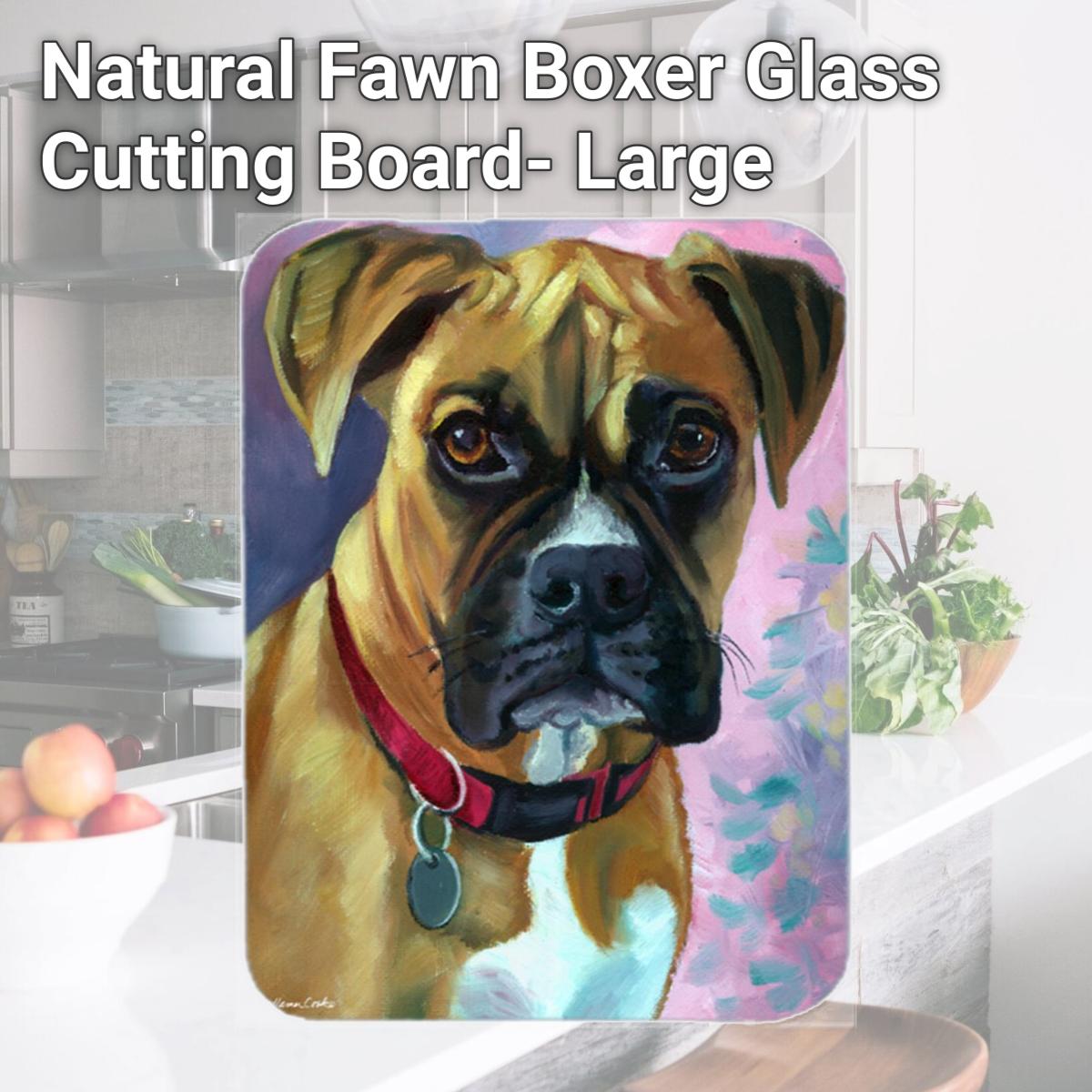 Picture of Carolines Treasures 7338LCB Natural Fawn Boxer Glass Cutting Board- Large