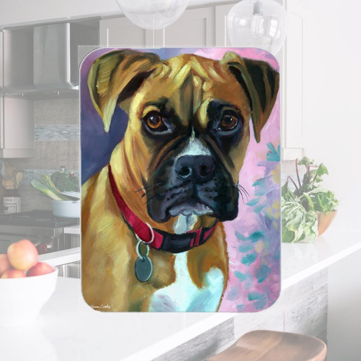 Picture of Carolines Treasures 7338LCB Natural Fawn Boxer Glass Cutting Board- Large