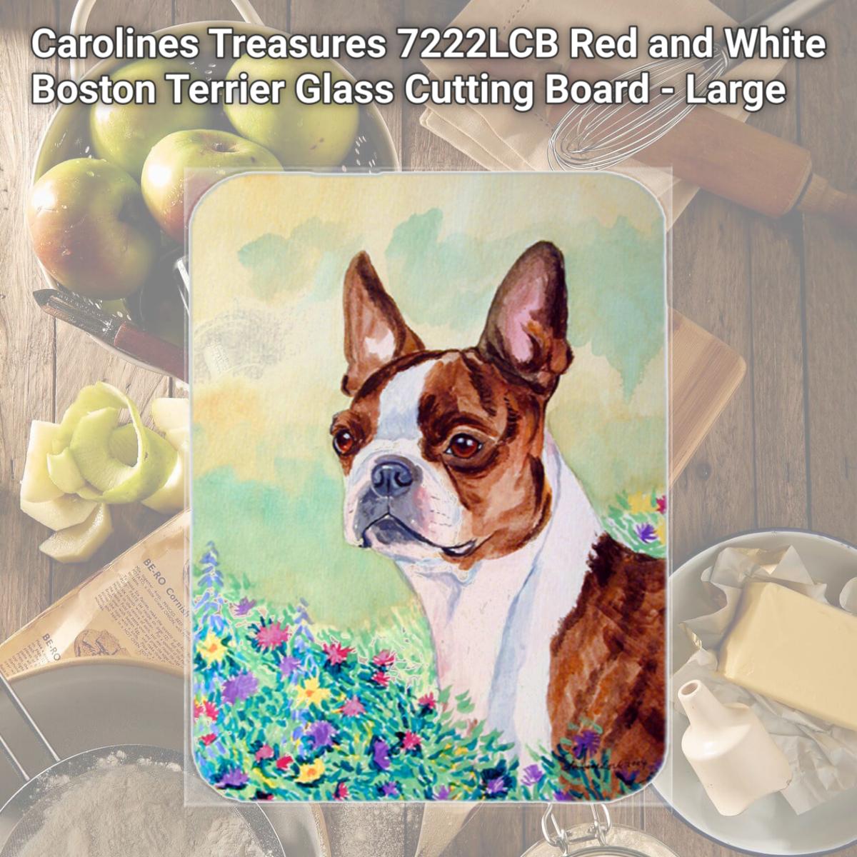 Picture of Carolines Treasures 7222LCB Red and White Boston Terrier Glass Cutting Board - Large
