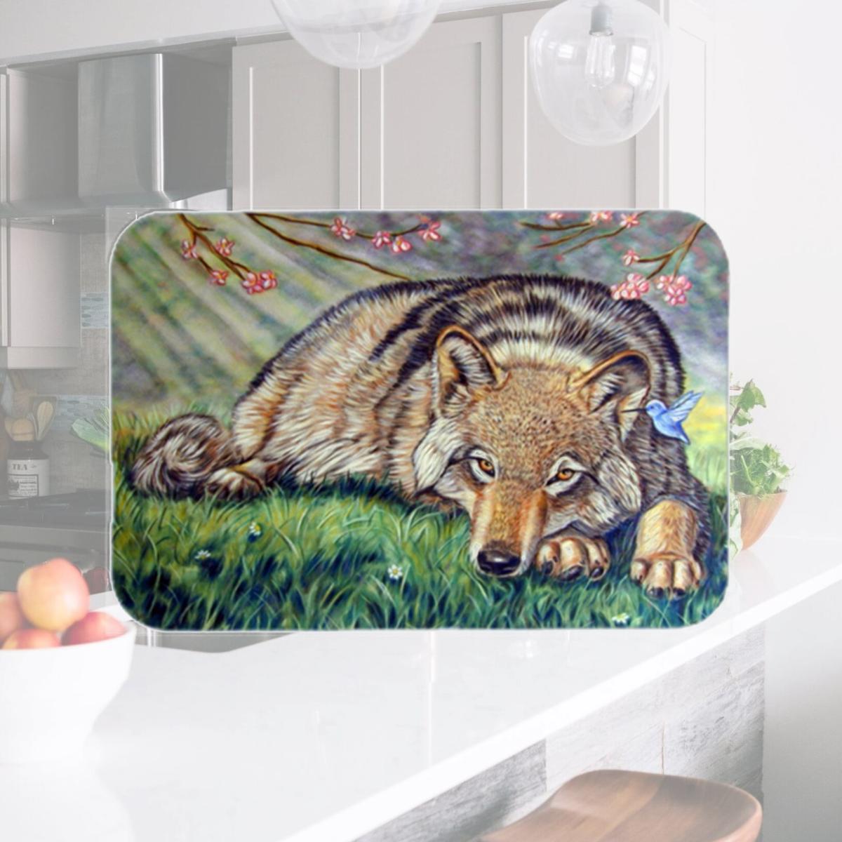 Picture of Carolines Treasures 7356LCB Wolf And Hummingbird Glass Cutting Board- Large