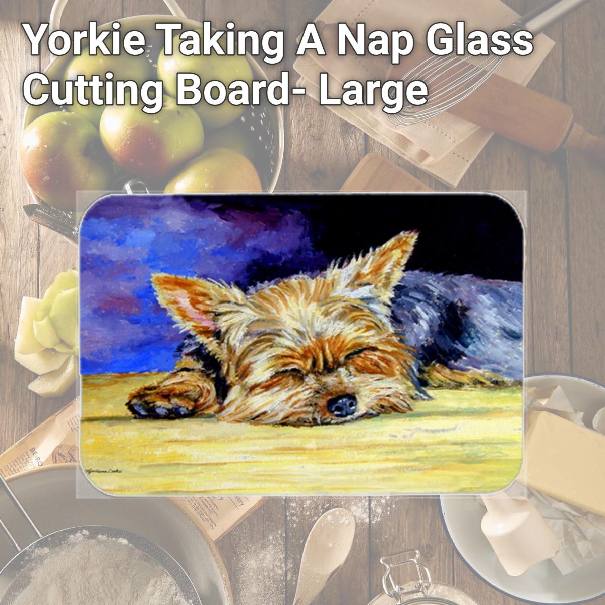 Picture of Carolines Treasures 7357LCB Yorkie Taking A Nap Glass Cutting Board- Large