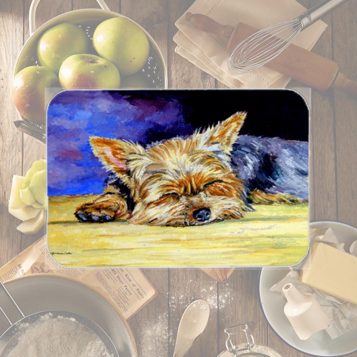 Picture of Carolines Treasures 7357LCB Yorkie Taking A Nap Glass Cutting Board- Large
