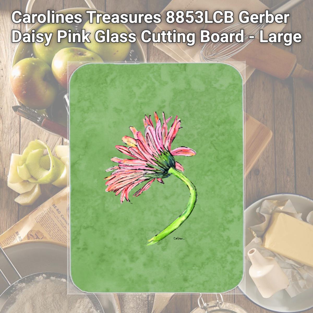 Picture of Carolines Treasures 8853LCB Gerber Daisy Pink Glass Cutting Board - Large