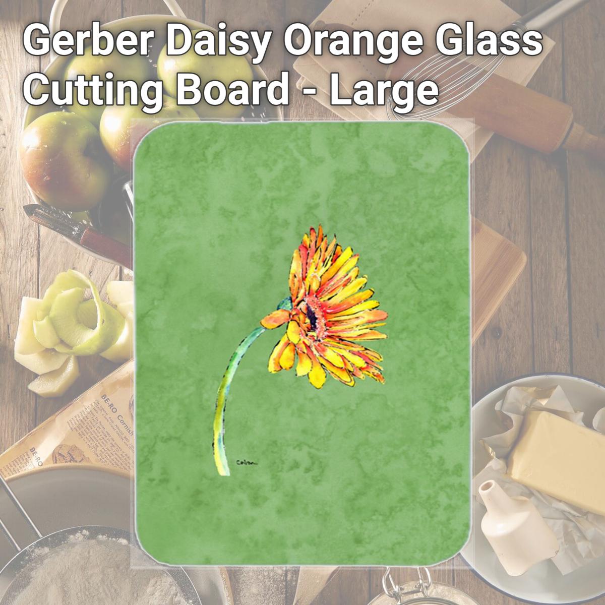 Picture of Carolines Treasures 8854LCB Gerber Daisy Orange Glass Cutting Board - Large