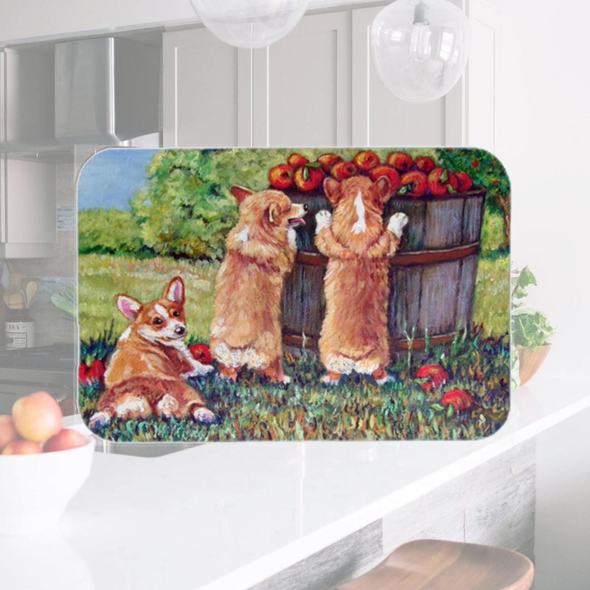 Picture of Carolines Treasures 7351LCB Apple Helper Corgis Glass Cutting Board- Large