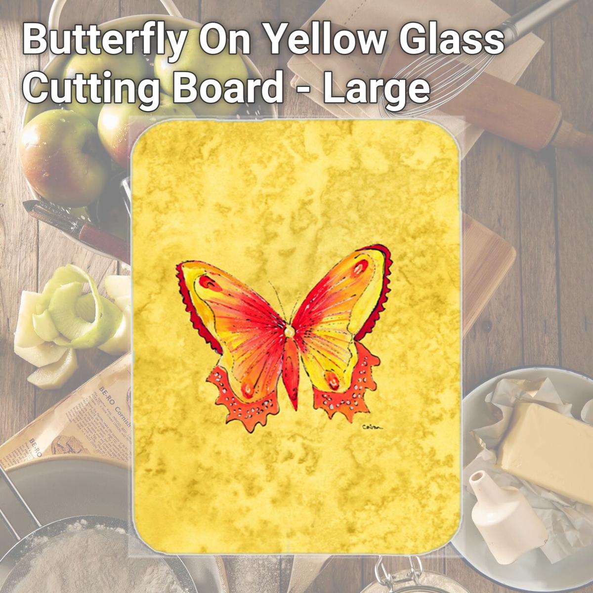 Picture of Carolines Treasures 8857LCB Butterfly On Yellow Glass Cutting Board - Large