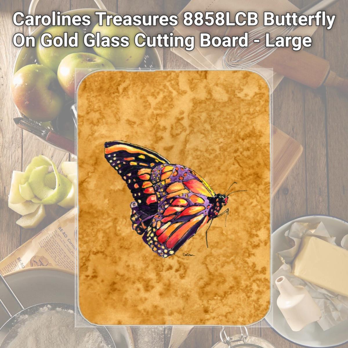 Picture of Carolines Treasures 8858LCB Butterfly On Gold Glass Cutting Board - Large