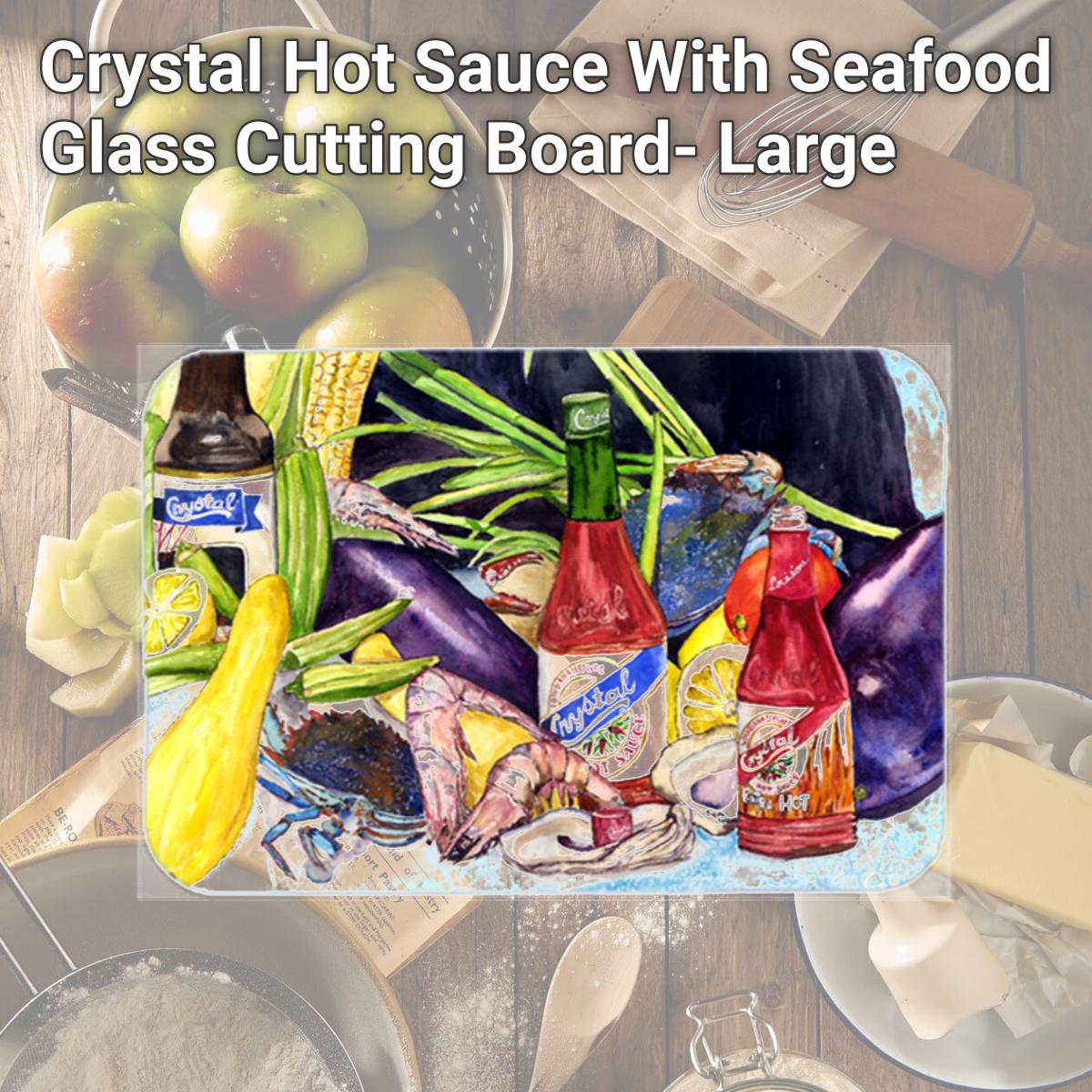Picture of Carolines Treasures 8637LCB Crystal Hot Sauce With Seafood Glass Cutting Board- Large