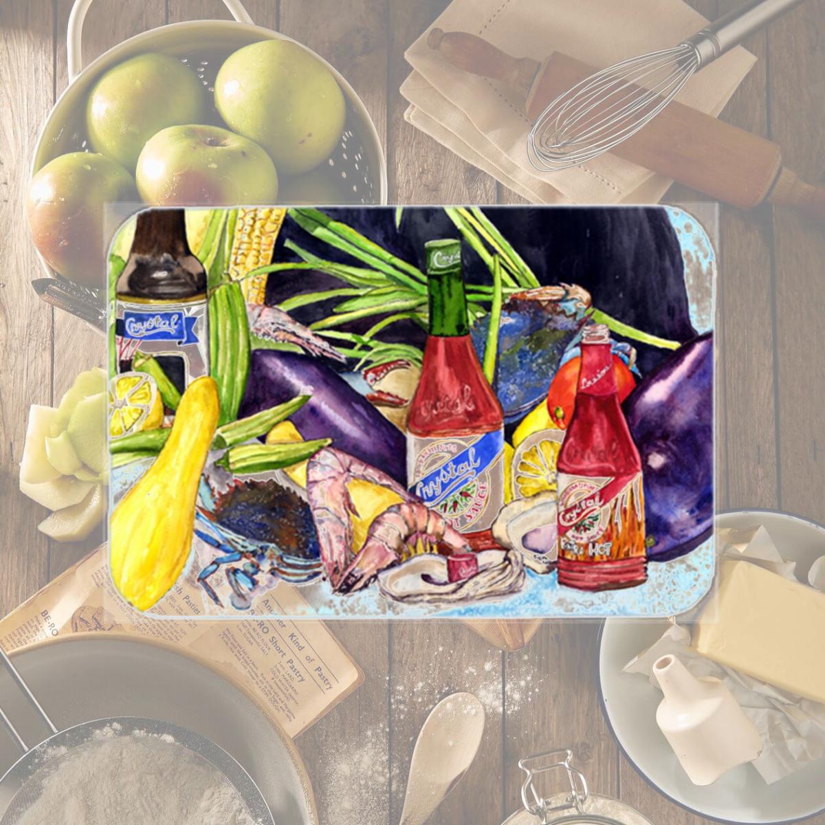 Picture of Carolines Treasures 8637LCB Crystal Hot Sauce With Seafood Glass Cutting Board- Large