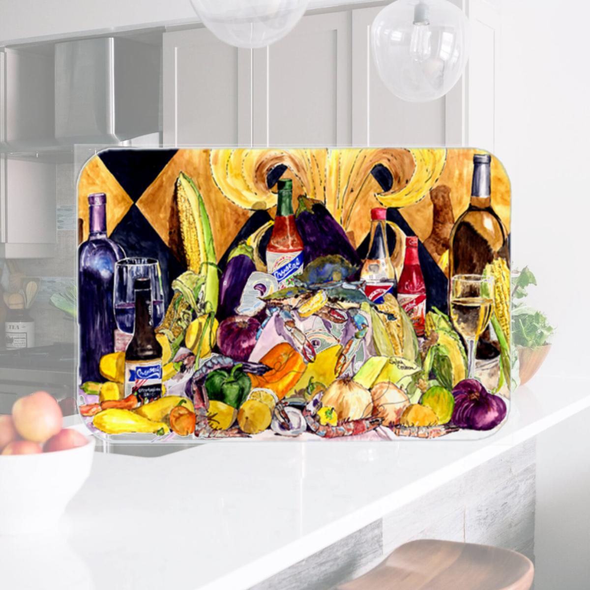 Picture of Carolines Treasures 8638LCB Crystal Hot Sauce With Fleur De Lis And Wine Glass Cutting Board- Large