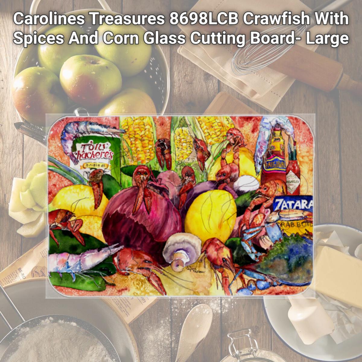Picture of Carolines Treasures 8698LCB Crawfish With Spices And Corn Glass Cutting Board- Large