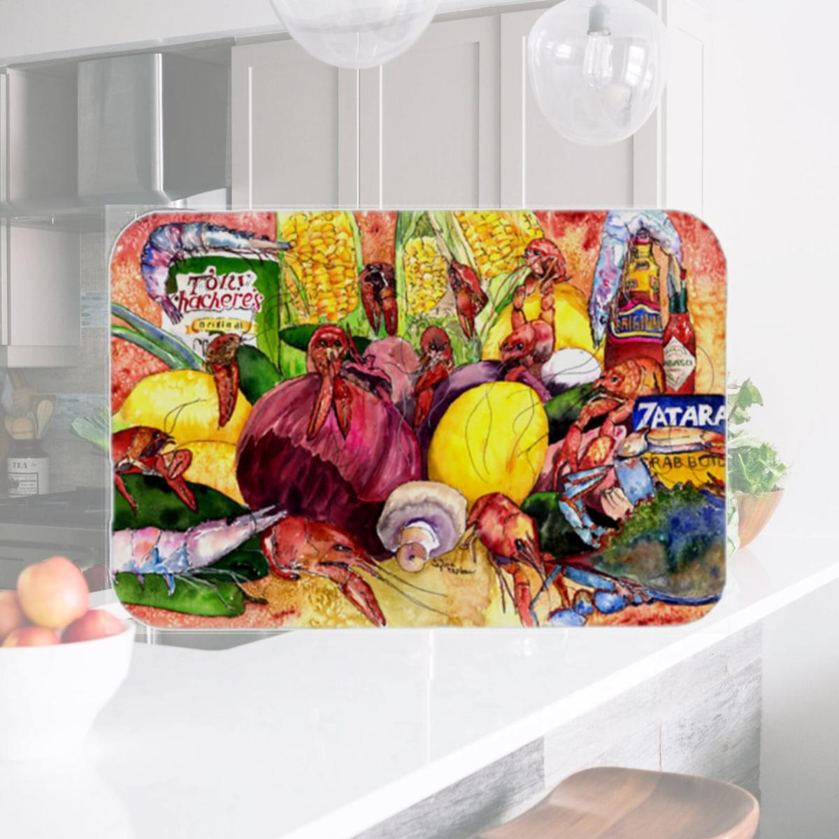 Picture of Carolines Treasures 8698LCB Crawfish With Spices And Corn Glass Cutting Board- Large