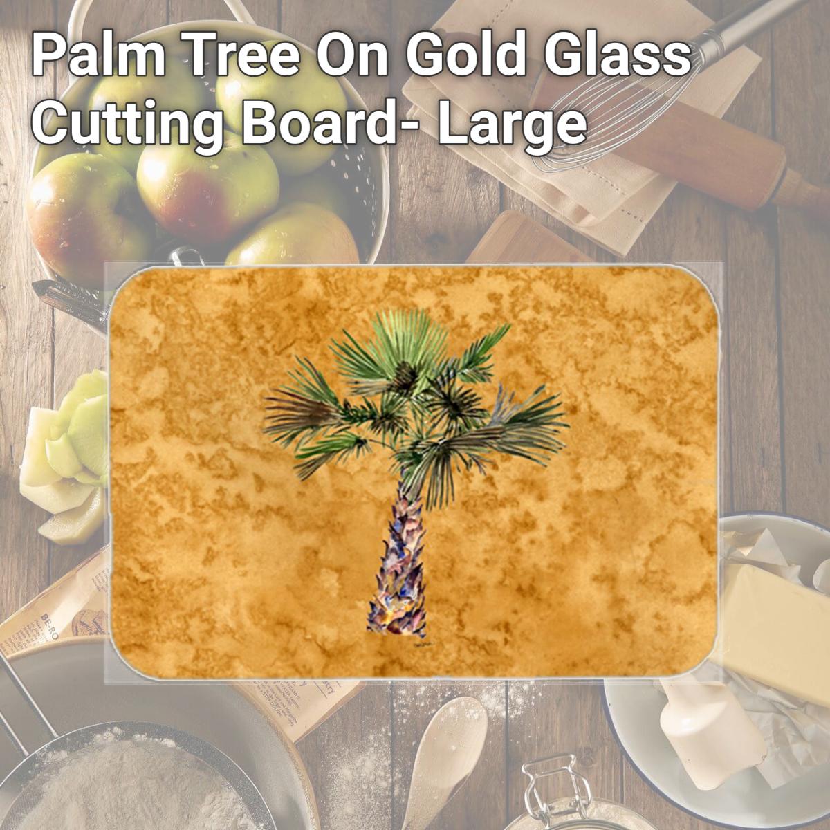 Picture of Carolines Treasures 8706LCB Palm Tree On Gold Glass Cutting Board- Large