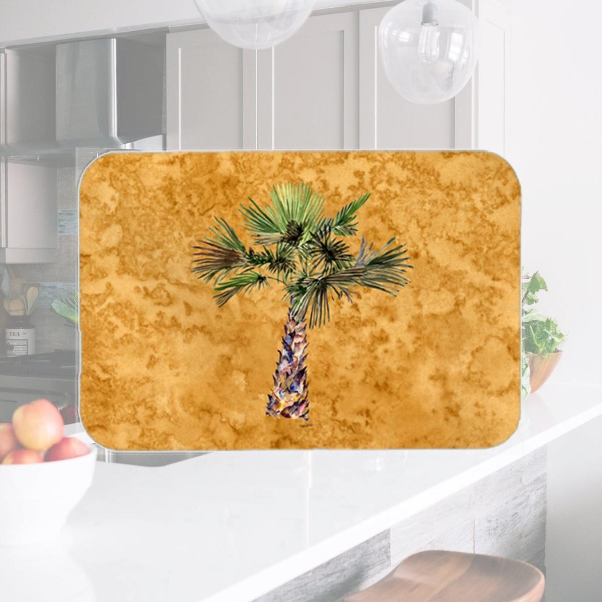 Picture of Carolines Treasures 8706LCB Palm Tree On Gold Glass Cutting Board- Large