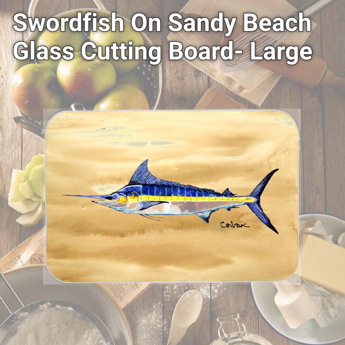 Picture of Carolines Treasures 8754LCB Swordfish On Sandy Beach Glass Cutting Board- Large