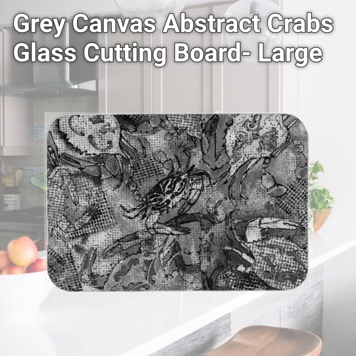 Picture of Carolines Treasures 8953LCB Grey Canvas Abstract Crabs Glass Cutting Board- Large