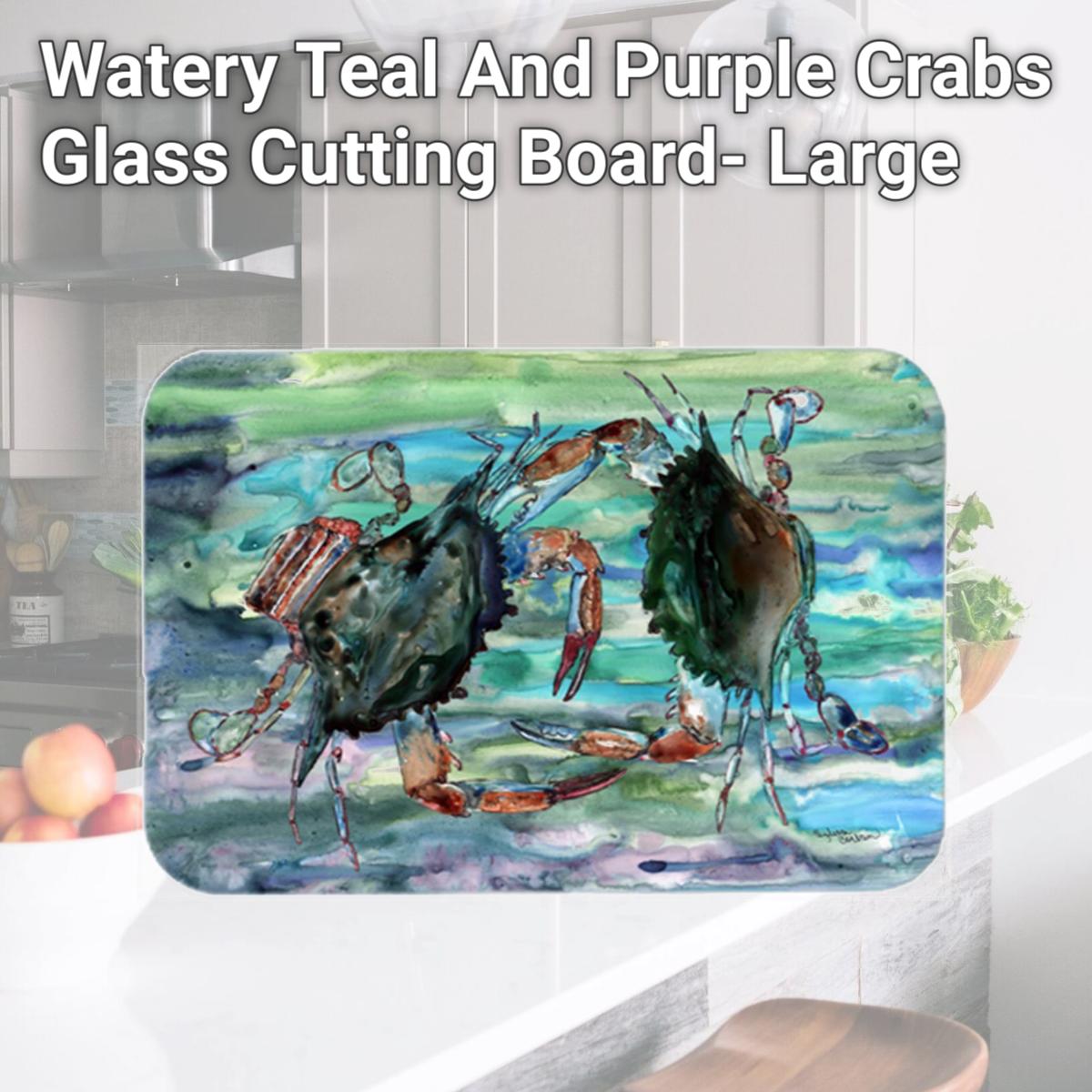 Picture of Carolines Treasures 8954LCB Watery Teal And Purple Crabs Glass Cutting Board- Large