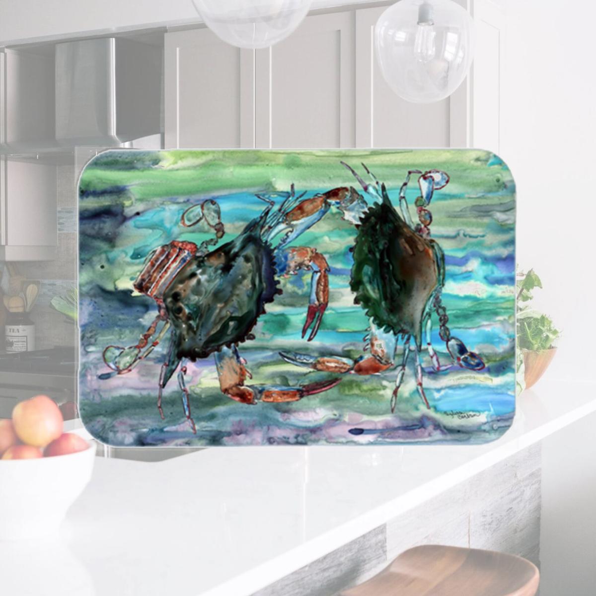 Picture of Carolines Treasures 8954LCB Watery Teal And Purple Crabs Glass Cutting Board- Large