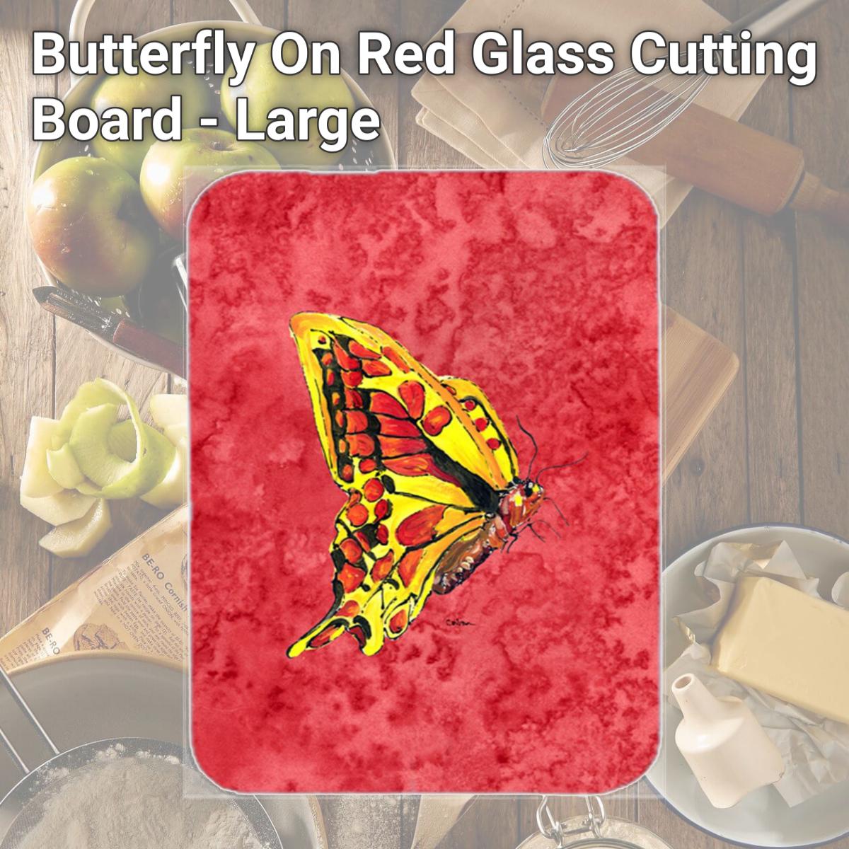 Picture of Carolines Treasures 8862LCB Butterfly On Red Glass Cutting Board - Large