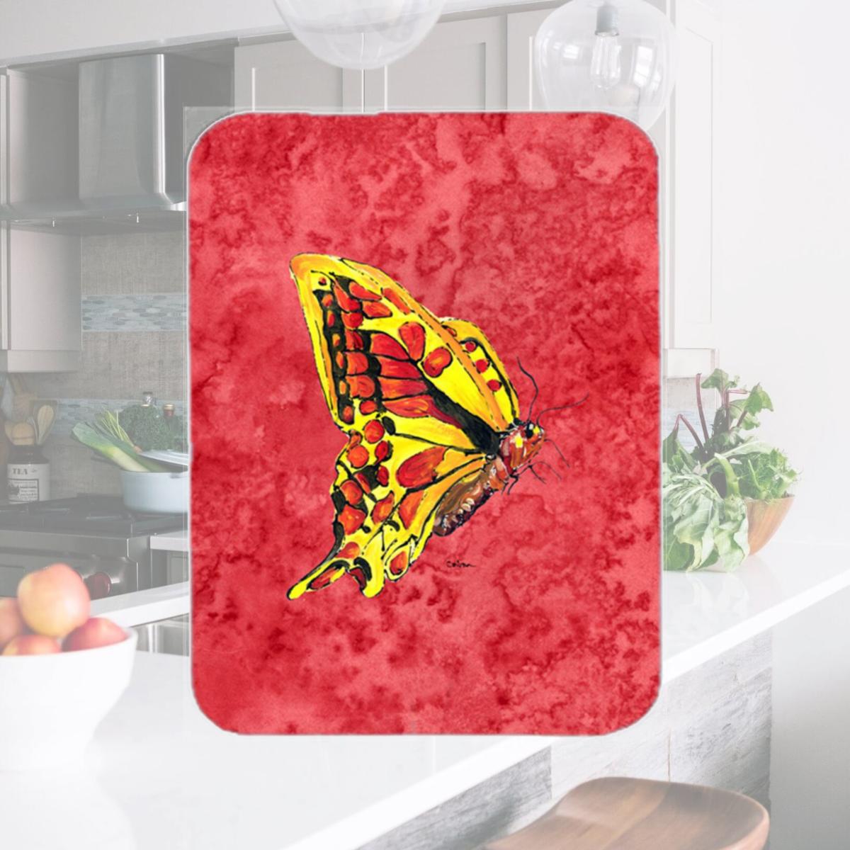 Picture of Carolines Treasures 8862LCB Butterfly On Red Glass Cutting Board - Large