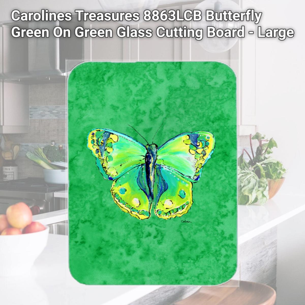 Picture of Carolines Treasures 8863LCB Butterfly Green On Green Glass Cutting Board - Large