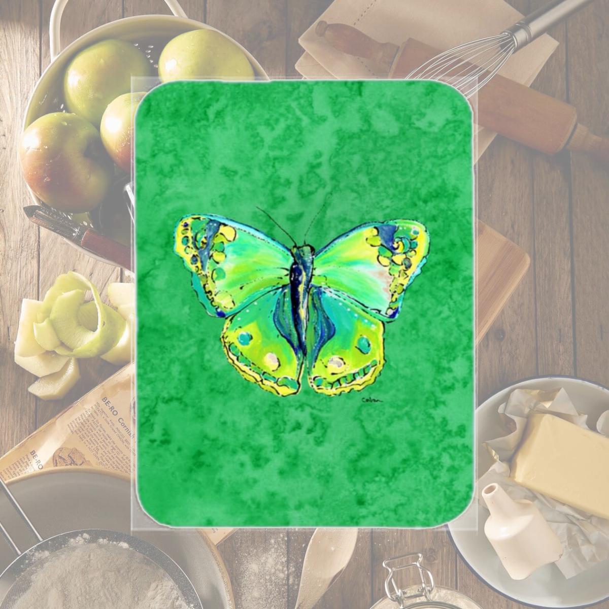 Picture of Carolines Treasures 8863LCB Butterfly Green On Green Glass Cutting Board - Large