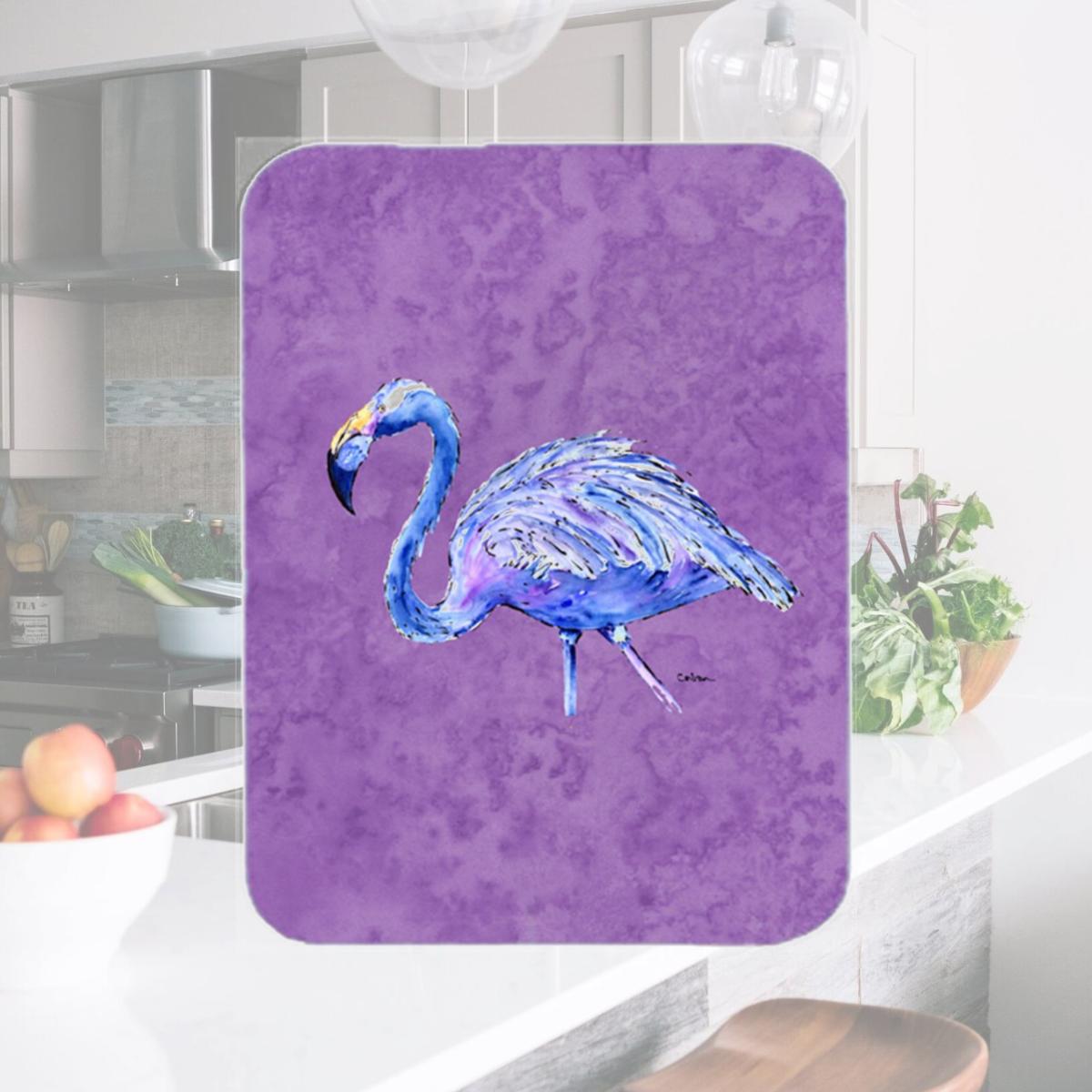 Picture of Carolines Treasures 8874LCB Flamingo on Purple- Glass Cutting Board - Large