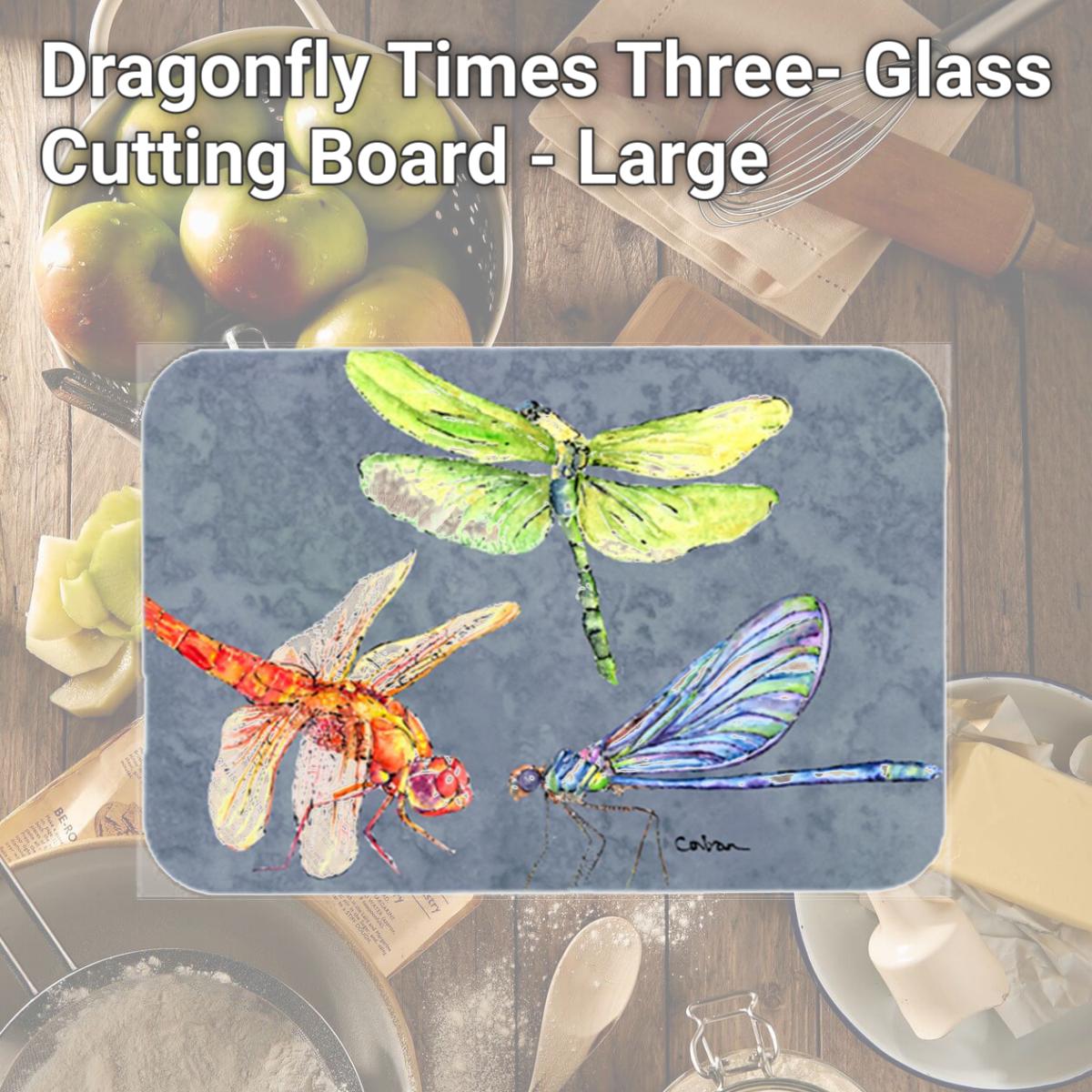 Picture of Carolines Treasures 8878LCB Dragonfly Times Three- Glass Cutting Board - Large