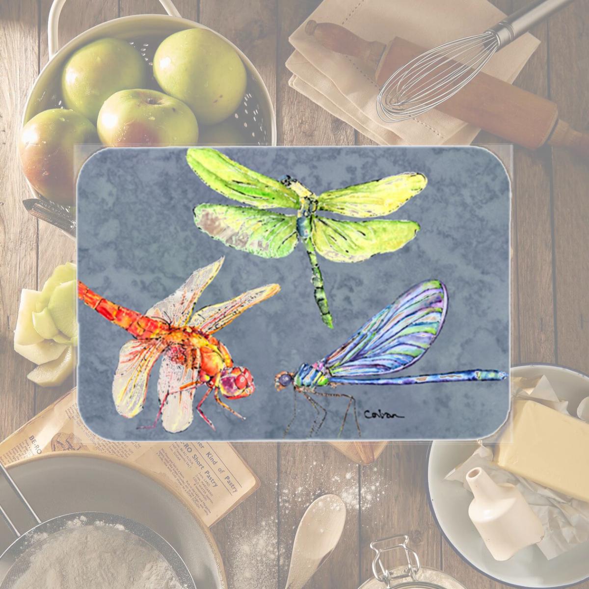 Picture of Carolines Treasures 8878LCB Dragonfly Times Three- Glass Cutting Board - Large