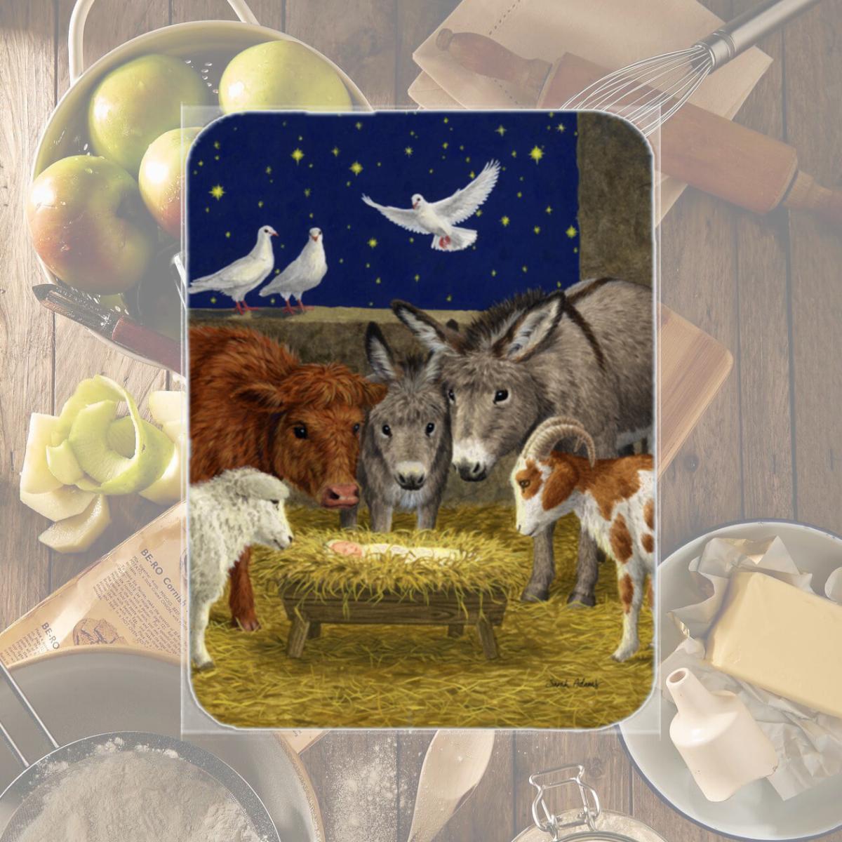 Picture of Carolines Treasures ASA2143LCB Nativity Scene With Just Animals Glass Cutting Board- Large